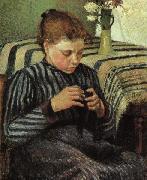 Camille Pissaro Girl Sewing USA oil painting artist